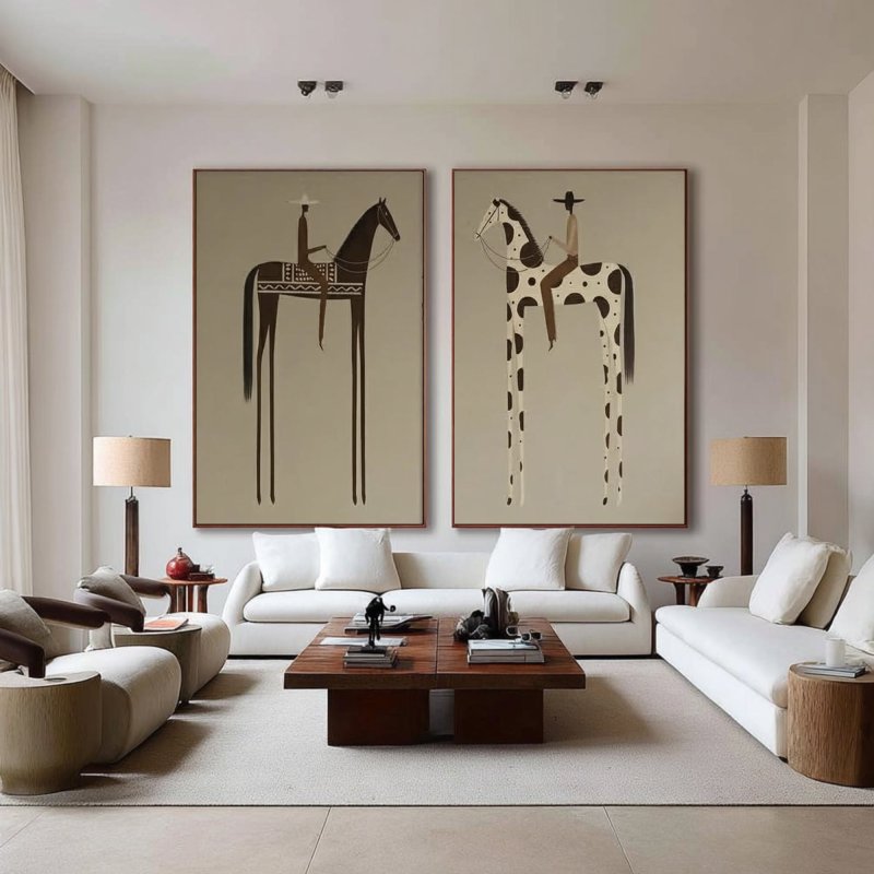 Large Minimalist Horse Rider Diptych #AVG 032
