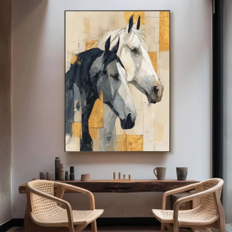 Textured Abstract Horse Art - Beige & Black #AT059