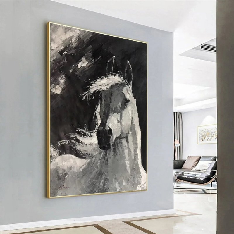 Black & White Textured Abstract Horse Art #AT017