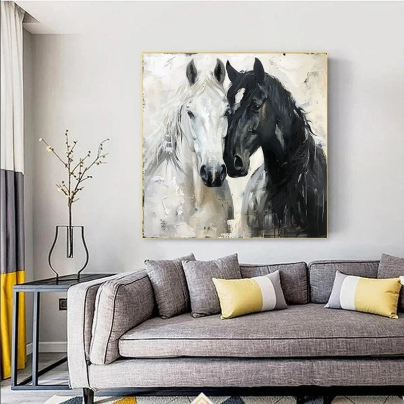 Beige & Black Textured Abstract Horse Art #AT011
