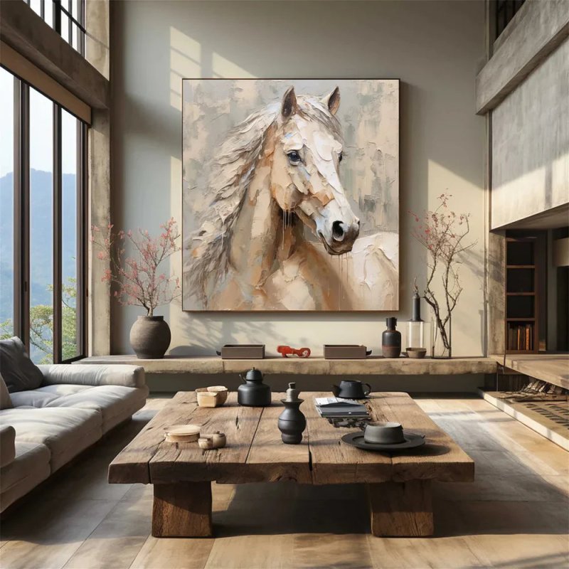 Beige Textured Abstract Horse Wall Art #AT006