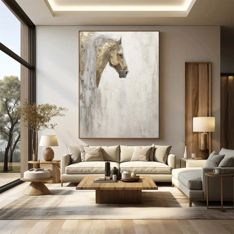 Gold & Beige Textured Abstract Horse Art #AT004