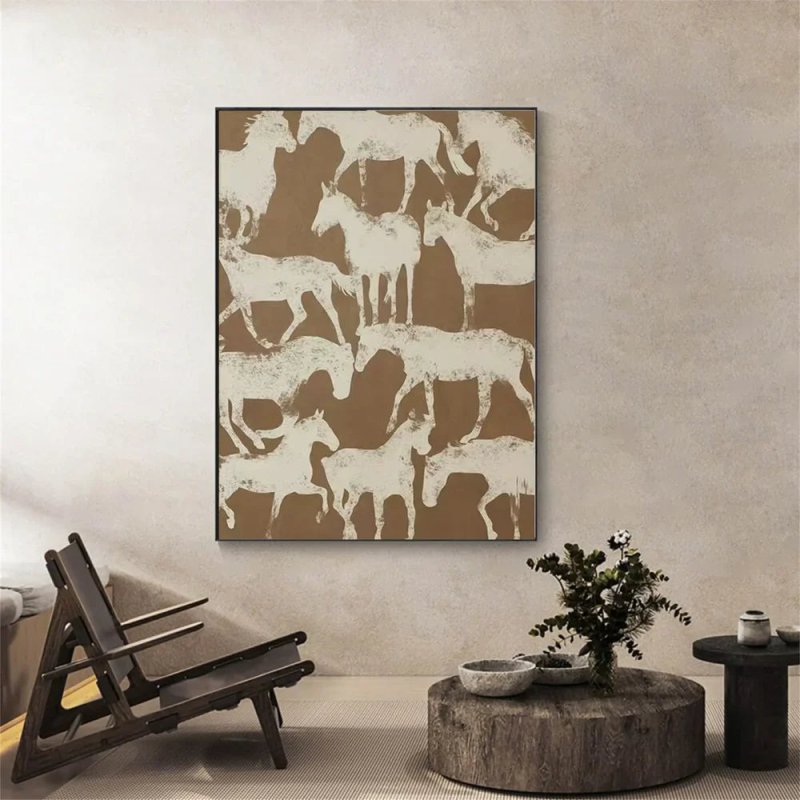 Beige & Brown Textured Abstract Horse Art #AT001