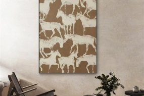 Beige & Brown Textured Abstract Horse Art #AT001